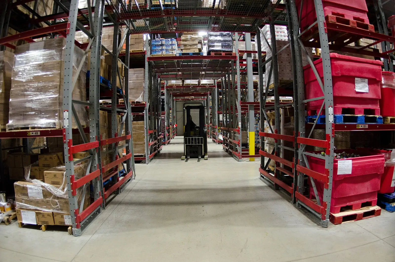 Pallets of fresh produce in a cold store